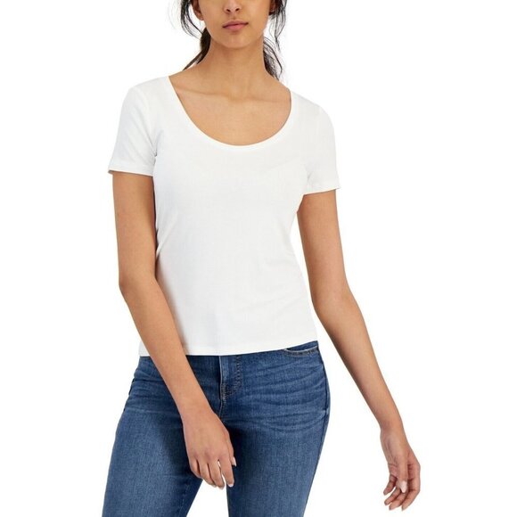 INC INTERNATIONAL CONCEPTS Women's Scoop-Neck T-Shirt in Washed White Si… - Picture 1 of 1